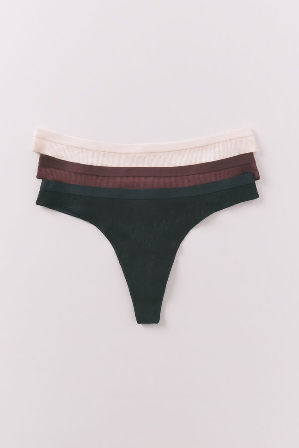 Women'secret Pack de 3 tangas de canalé blancas blanco