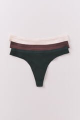 Women'secret Pack de 3 tangas de canalé blancas blanco