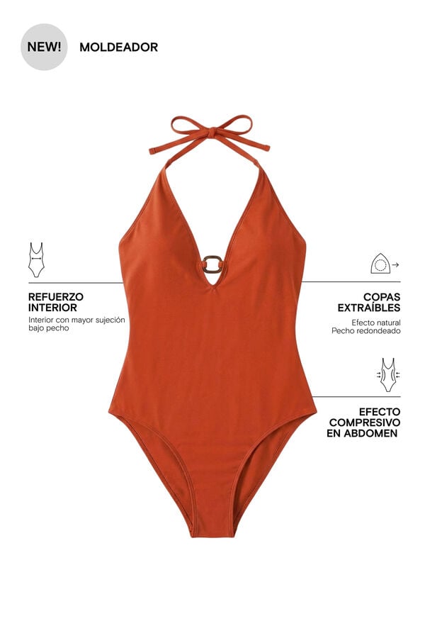 Women'secret Traje de ba&ntilde;o modelador escote en pico naranja naranja