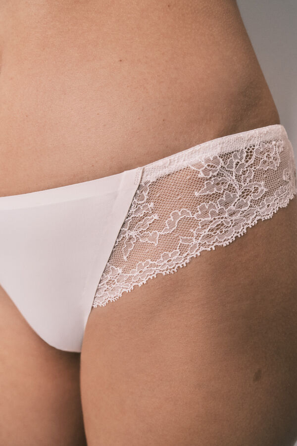 Women'secret Panty cl&aacute;sica de microfibra y encaje rosa rosa