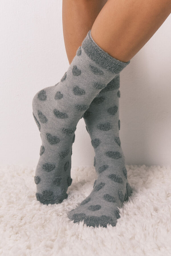 Women'secret Calcetines largos rosas con corazones en relieve  gris
