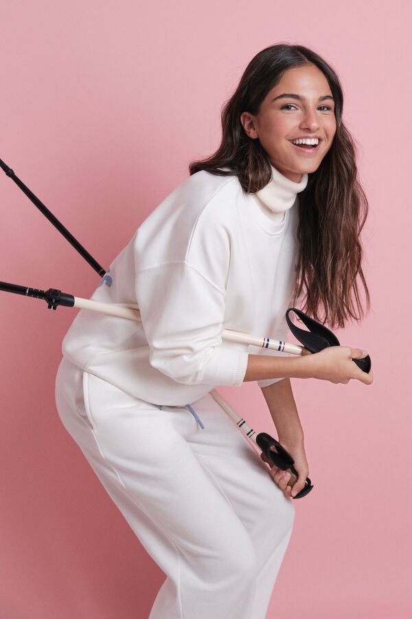 HI&BYE Pantalón largo acampanado de felpa blanca blanco