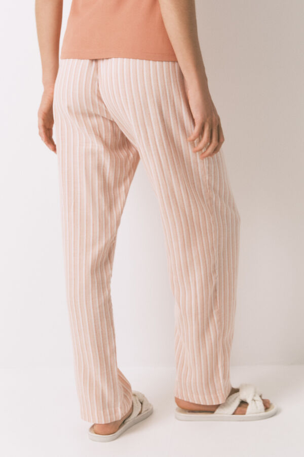 Women'secret Pantalón largo de franela a rayas naranjas naranja