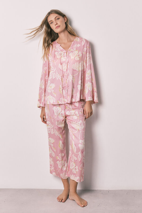 Women'secret Pijama larga satinada estilo oriental rosa