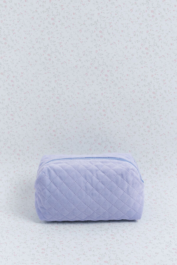 HI&BYE Neceser de terciopelo terciopelo claro con logo bordado azul