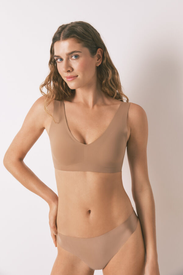Women'secret Panty beige clásica de corte limpio café