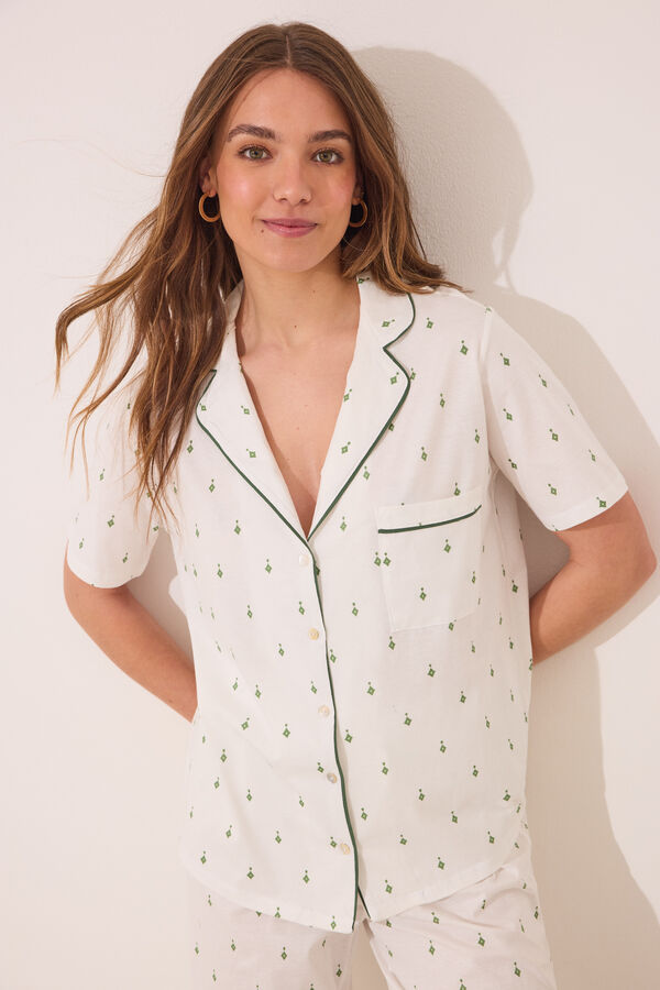 Womensecret Pijama camisera de algodón estampado  blanco