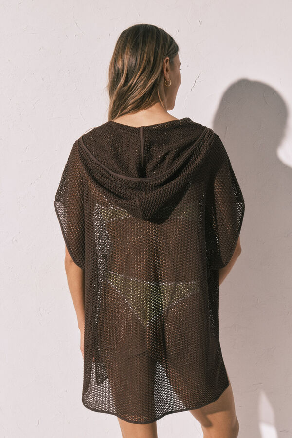 Women'secret T&uacute;nica corta con capucha de punto marr&oacute;n caf&eacute;