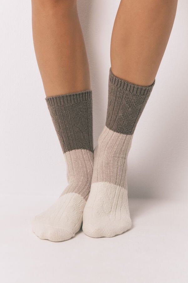 Women'secret Calcetines largos de textura mixta beige beige