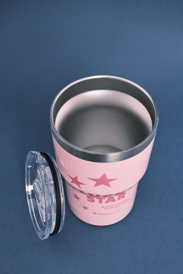 HI&BYE Taza termo rosa logo rosa