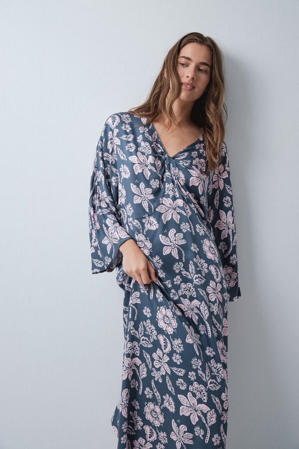 Women'secret Vestido caft&aacute;n de viscosa estampado floral verde verde