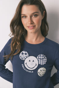 Women'secret Pijama larga 100% algodón SmileyWorld® azul