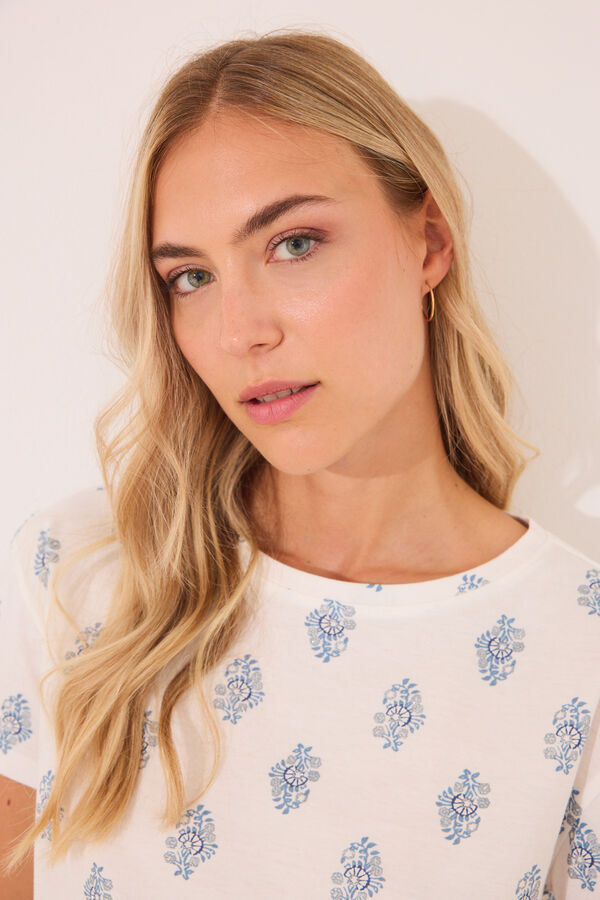Womensecret Pijama larga blanco con estampado paisley 100 % algodón blanco