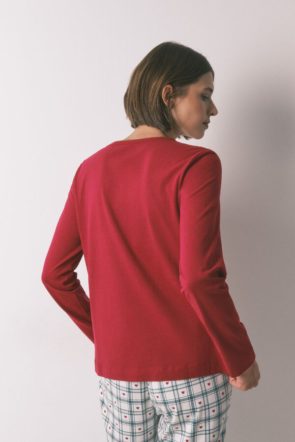 Women'secret Playera roja de manga larga 100% algodón rojo