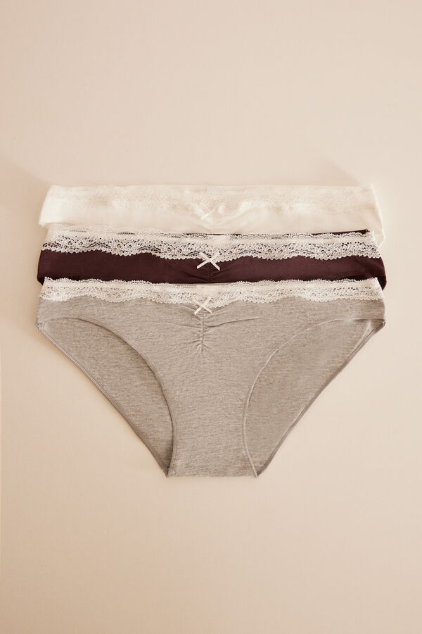Womensecret Pack 3 panties clásicos algodón frunce púrpura