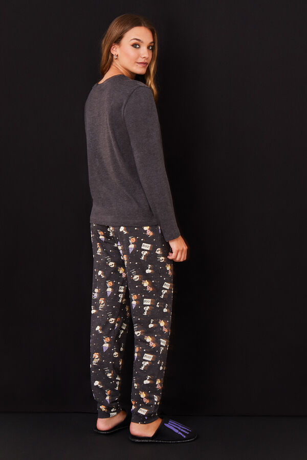 Womensecret Pijama algodón negro Snoopy Halloween gris