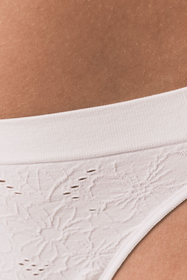 HI&BYE Tanga sin costuras floral blanca marfil