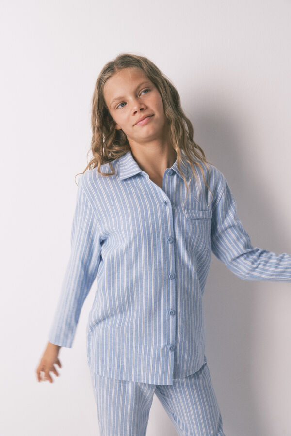 Women'secret Camisa infantil de rayas , 100 % algodón azul