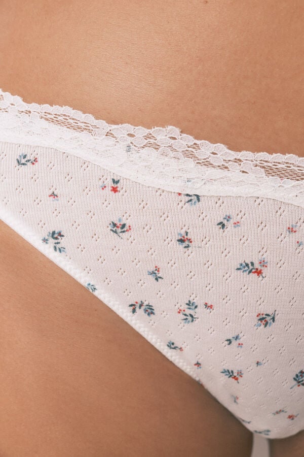 Women'secret Pack de 2 panties clásica de algodón verde con estampado blanco kaki