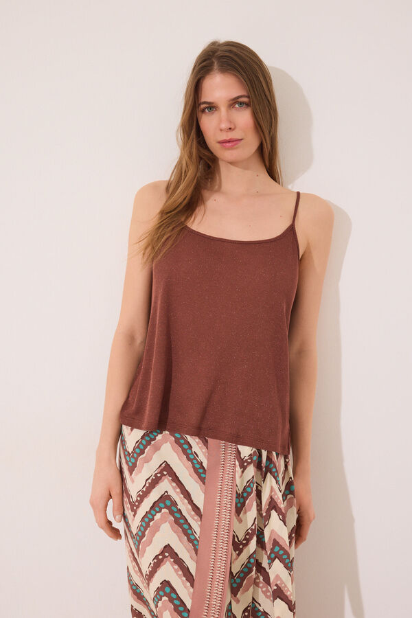 Womensecret Playera de tirantes sin mangas de canalé marrón  café
