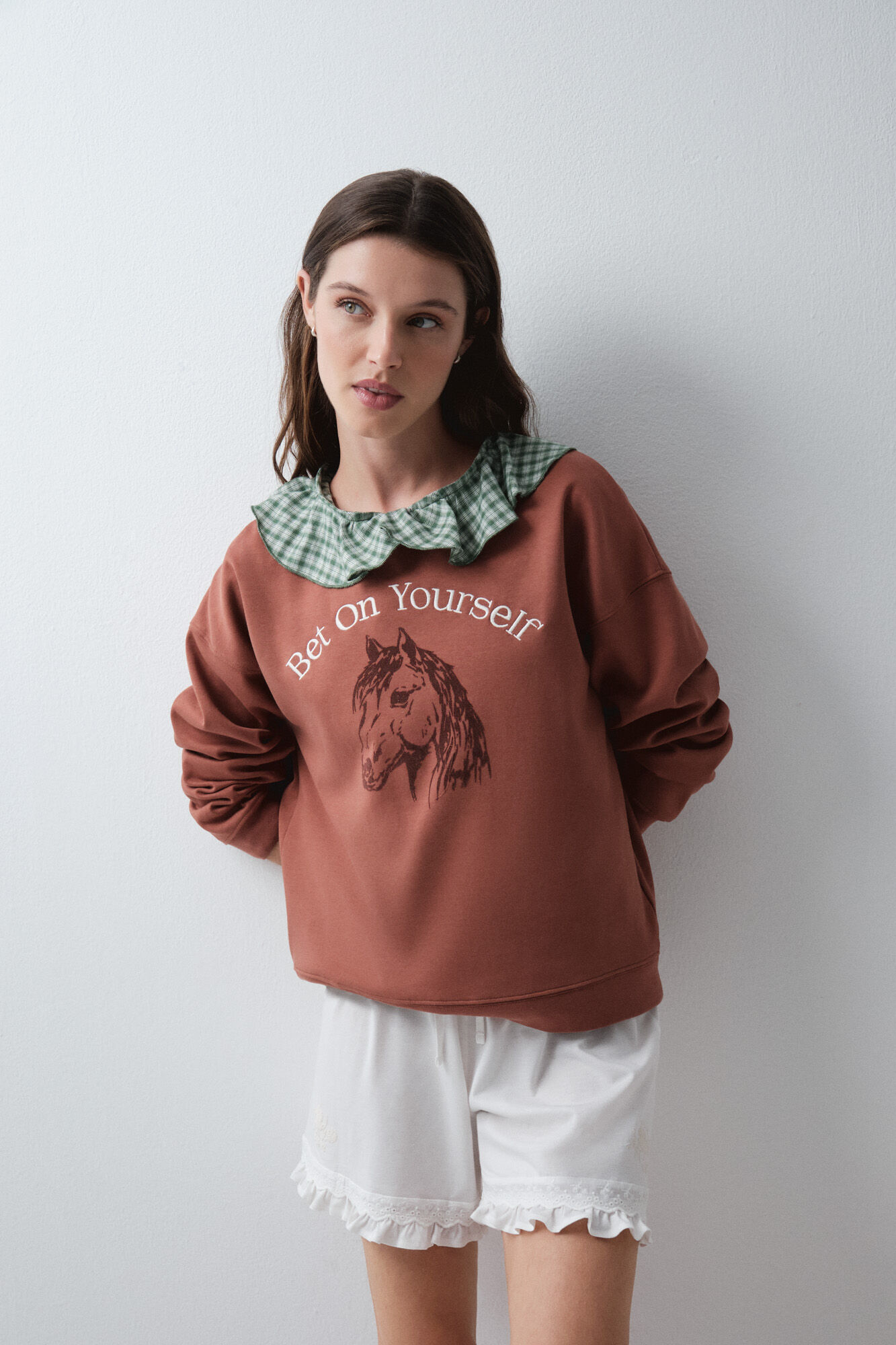 Women'secret Sudadera de algod&oacute;n con caballo marr&oacute;n
