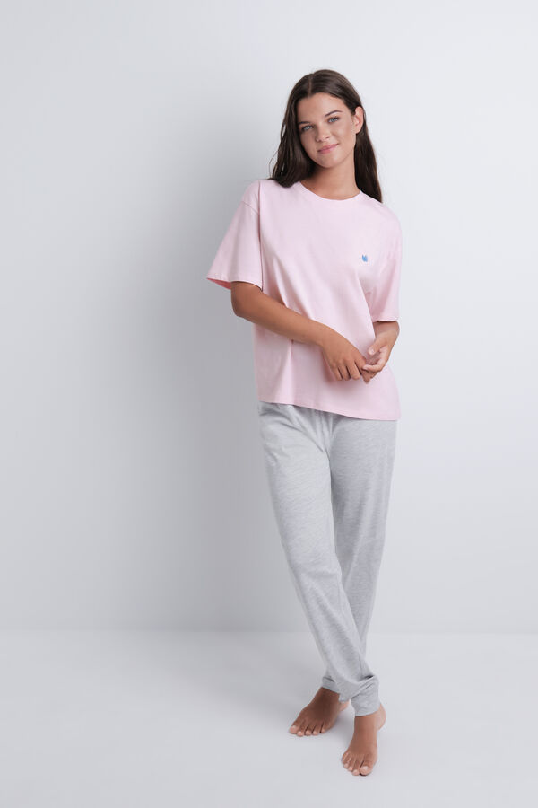 HI&BYE Pijama de algodón con estampado rosa rosa