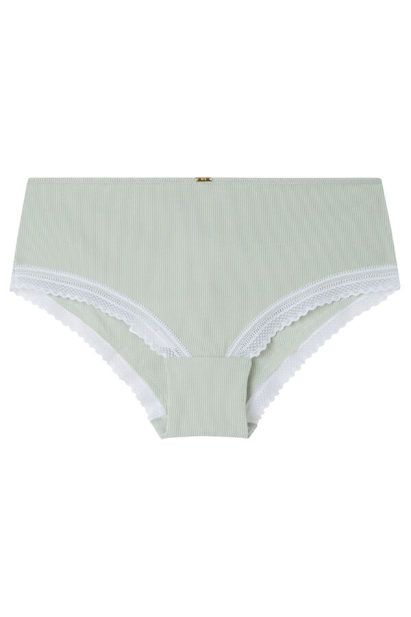 Womensecret Panty boxer de algodón acanalado con encaje verde verde
