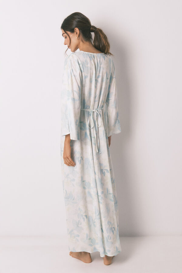 Women'secret Camisón largo cruzado con cinturón marfil