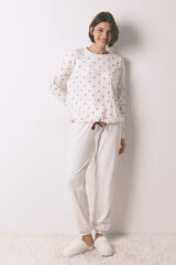 Women'secret Pijama larga de terciopelo blanco con flores. marfil