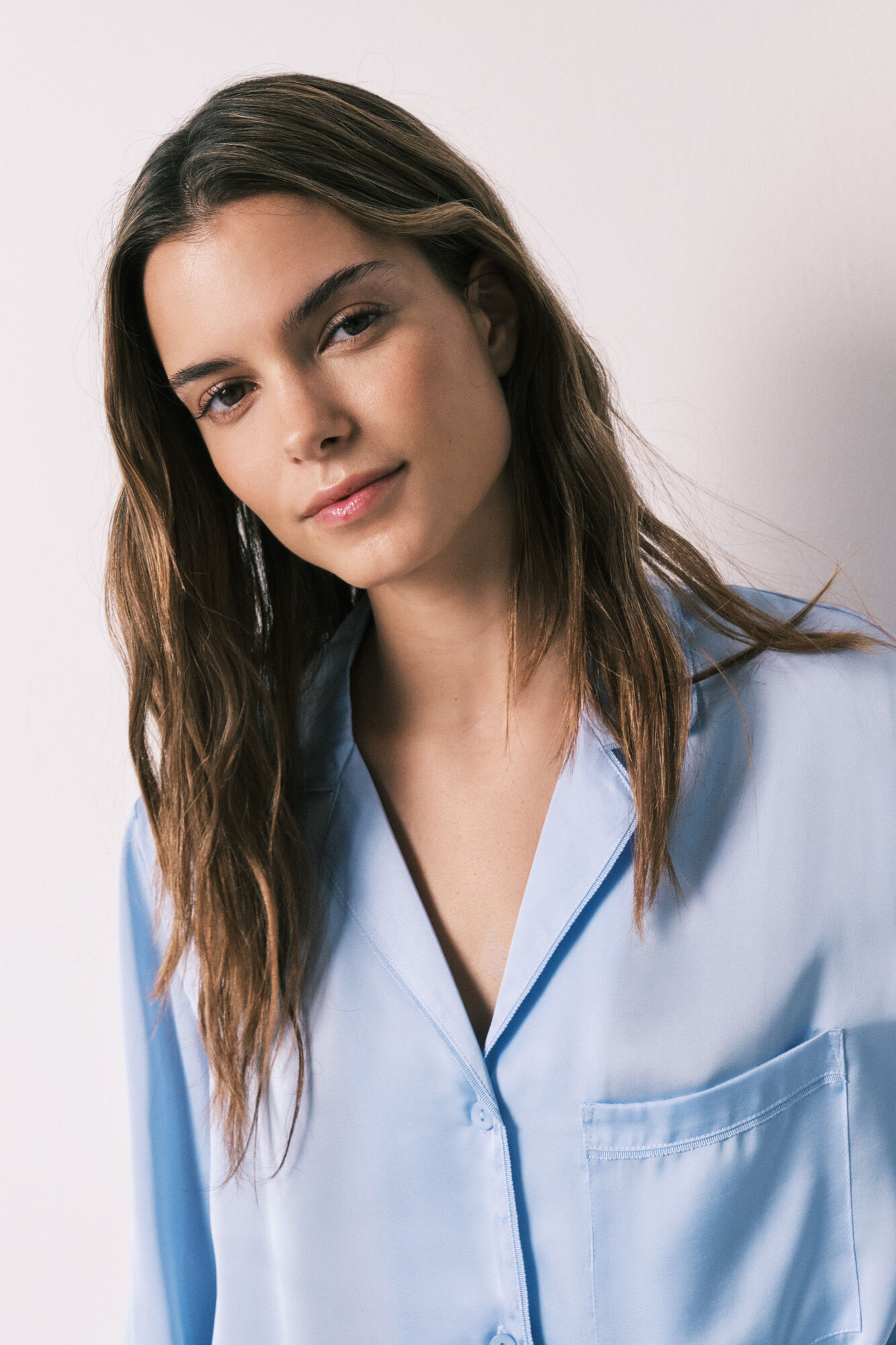 Women'secret Pijama camisera larga de sat&eacute;n azul