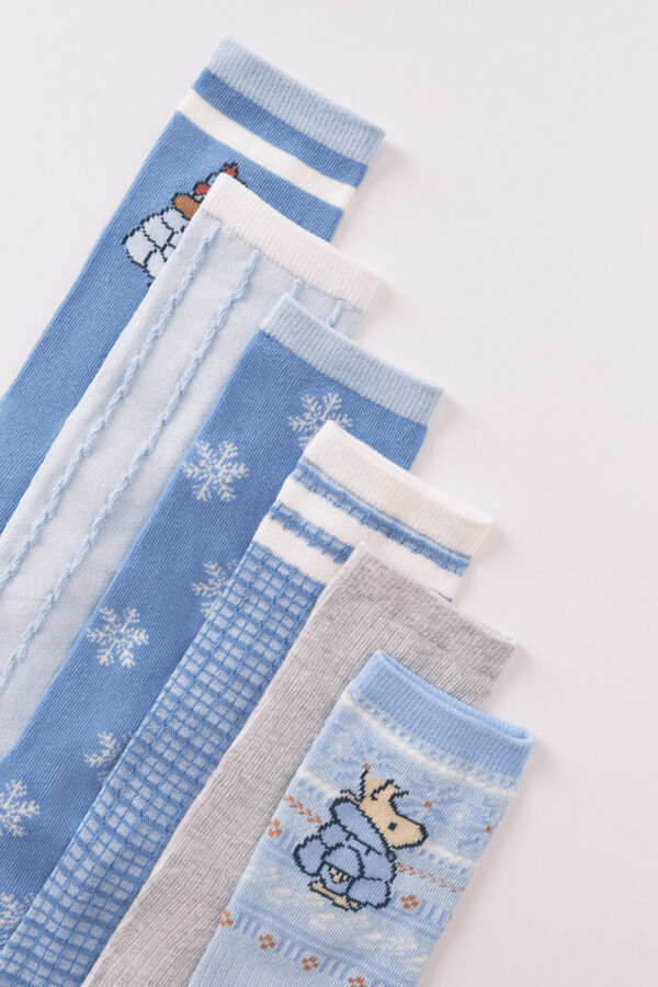 Women'secret Paquete de 6 calcetines largos de algodón de Snoopy estampado