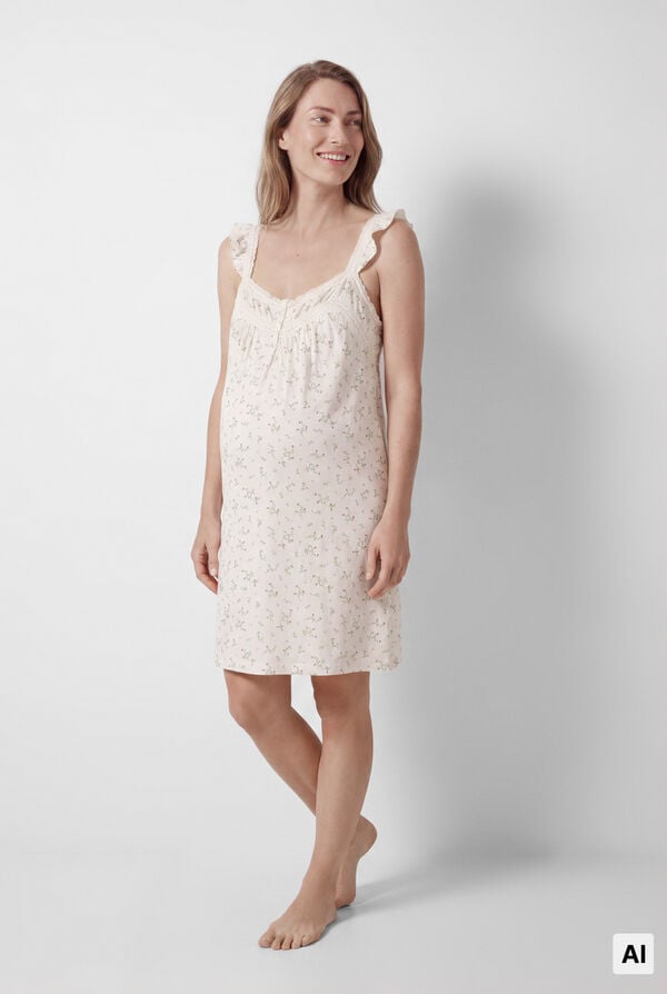 Women'secret Camis&oacute;n maternity de tirantes con volante de flores marfil