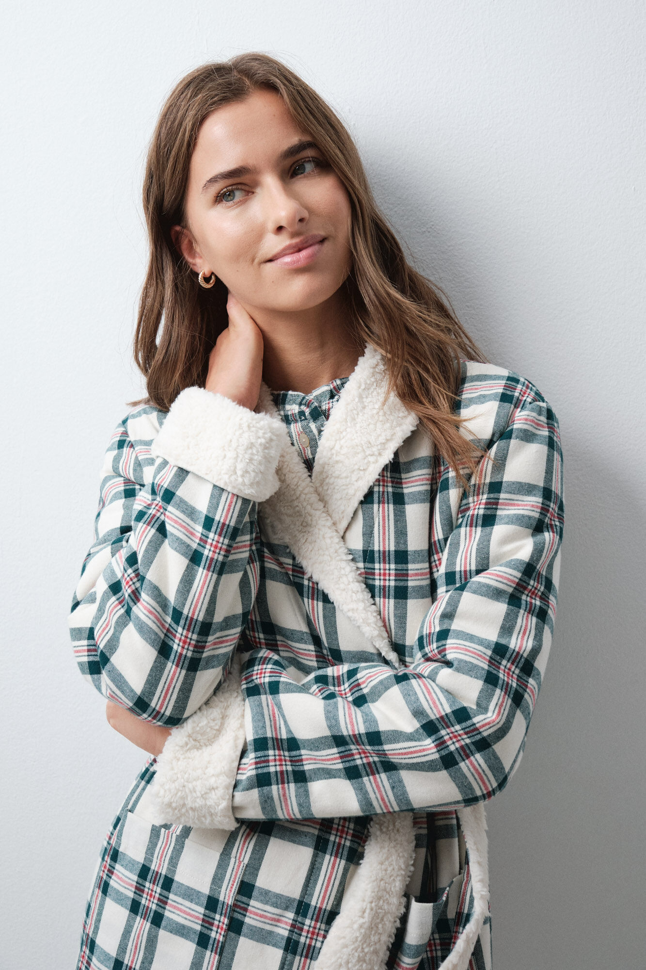 Women'secret Bata larga a cuadros de borrego