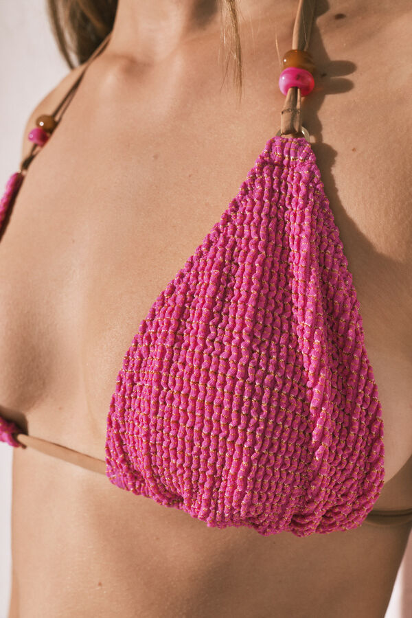 Women'secret Traje de ba&ntilde;o bikini triangular de lurex rosa rosa