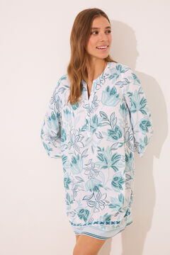 Womensecret Playera de dormir de viscosa con flores verdes blanco