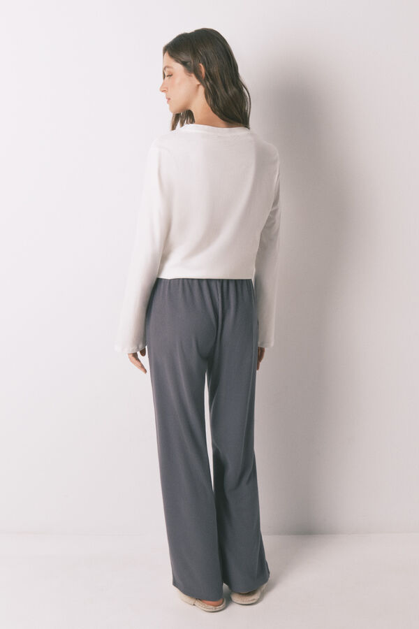 Women'secret Pantal&oacute;n largo de forro polar gris con textura suave gris