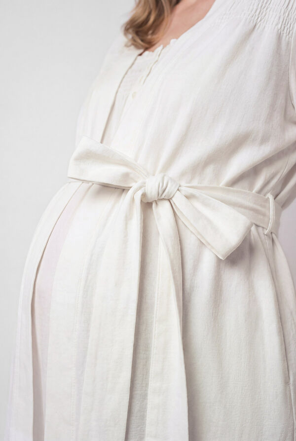 Women'secret Bata de algod&oacute;n con cintur&oacute;n blanca marfil