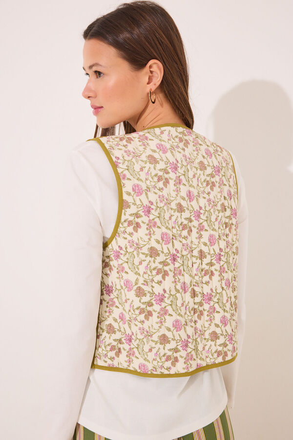 Womensecret Chaleco reversible 100% algodón sellos verdes blanco