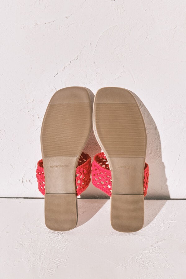 Women'secret Sandalias de crochet rojo coral