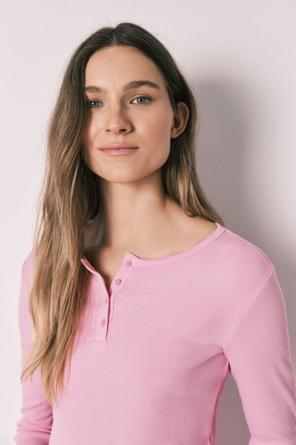 Women'secret Pijama larga estampado vichy de algod&oacute;n rosa rosa