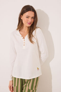 Womensecret Playera manga larga 100% algodón color blanco marfil