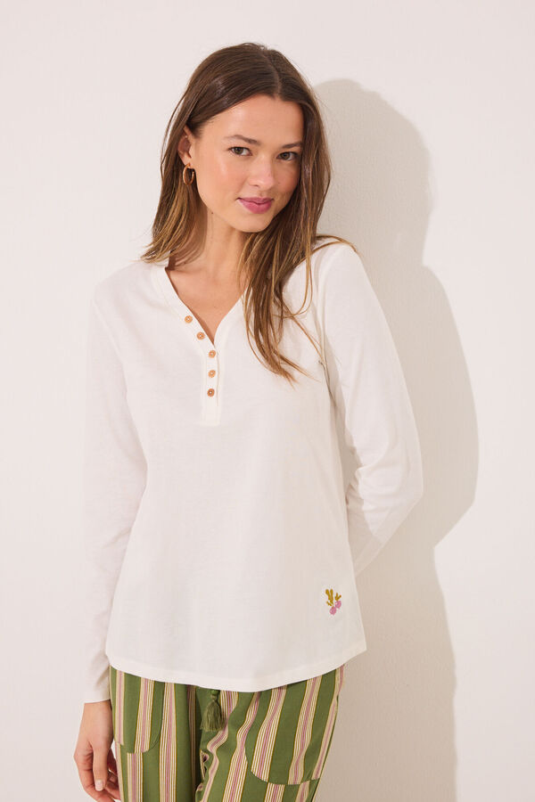 Womensecret Playera manga larga 100% algodón color blanco marfil