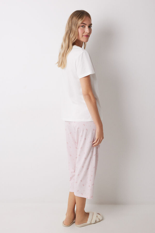 Womensecret Pijama capri 100% algodón blanco y rosa marfil