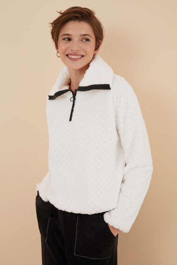 Womensecret Sudadera pelo esponjoso blanco marfil