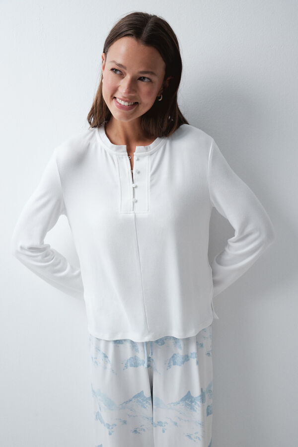 Women'secret Playera manga larga blanca marfil