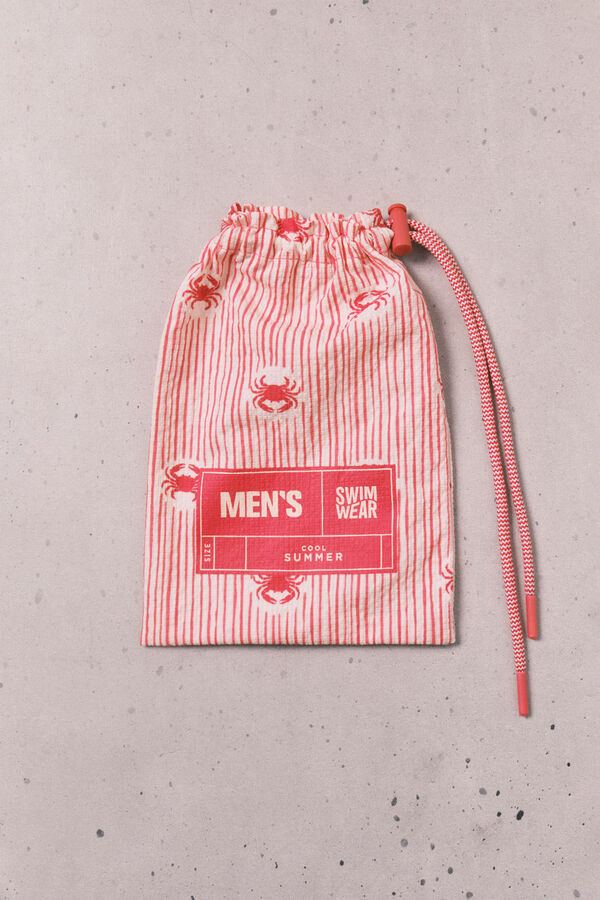 Women'secret Traje de ba&ntilde;o para hombre estampado de rayas y cangrejos coral
