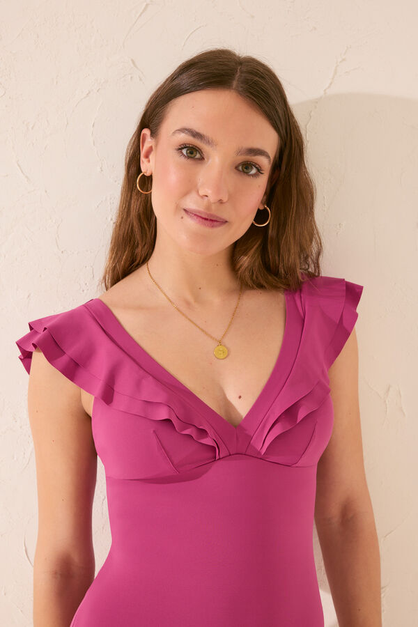 Womensecret Traje de baño moldeador con escote en V rosa morado/lila