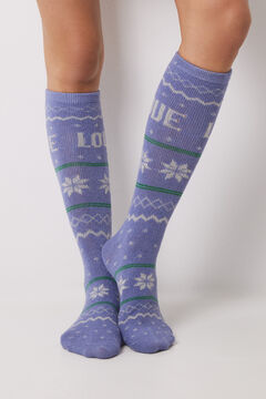 Womensecret Calcetines largos azul canalé lurex azul