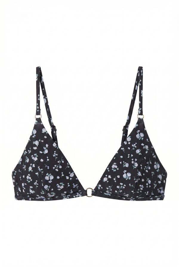 Women'secret Traje de ba&ntilde;o bikini triangular mini flores azules negro