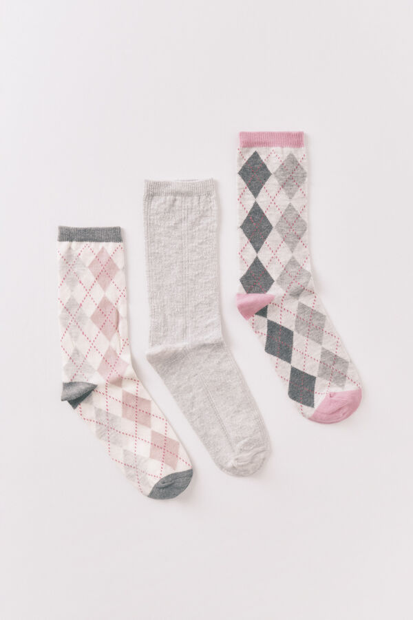 Women'secret Pack de 3 calcetines largos de rombos  estampado